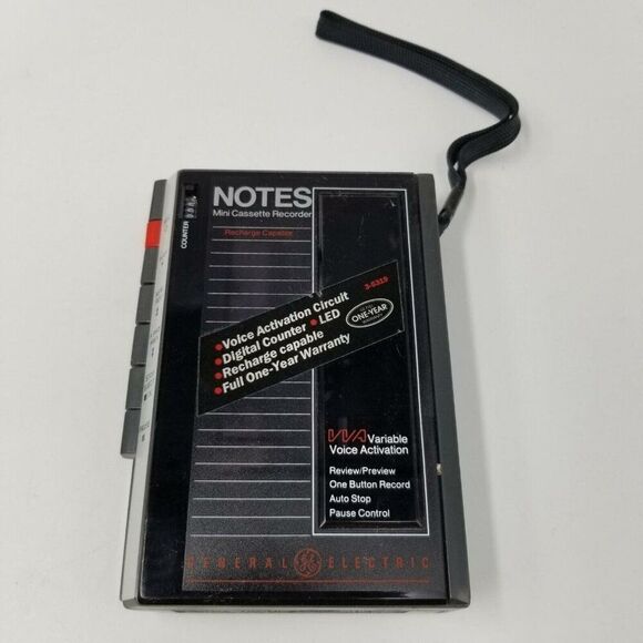 General Electric Black Portable Mini Cassette Tape Voice Recorder Model 3-5319 - Picture 2 of 7